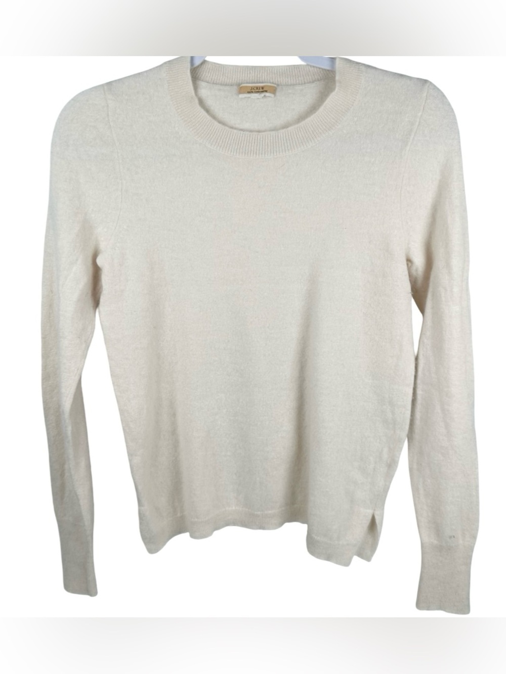 J. Crew Ivory 100% Cashmere Crewneck Long Sleeve Pullover Sweater Size Small